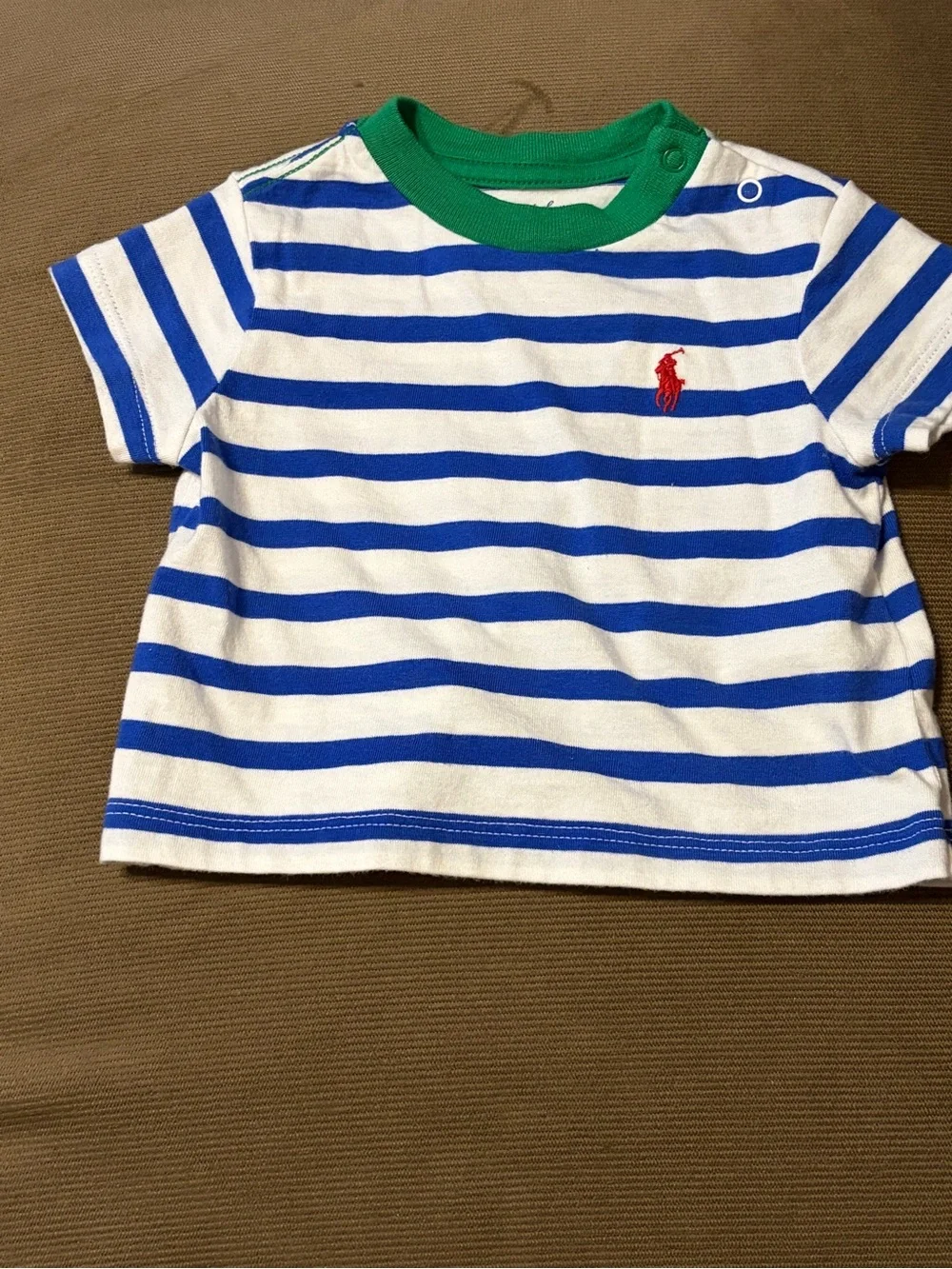 Ralph Lauren Baby Boys' Blue & White Striped Shirt w/Green Trim Size 3 Months
